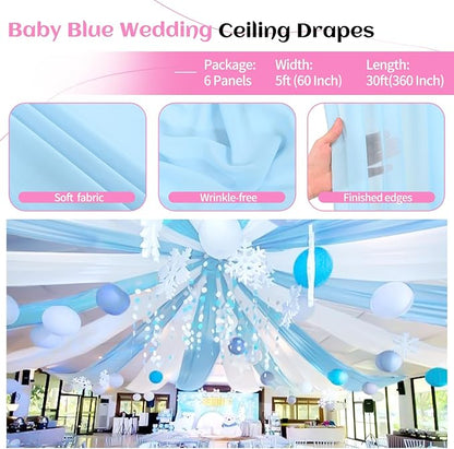 6 Panels Baby Blue Ceiling Drapes - Image 4
