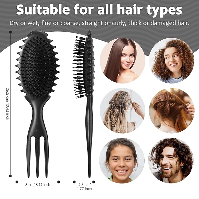 Curly Hair Brush Set,Curl Defining Brush for Curly Hair,Trident Handle Design,Detangling & Shaping & Defining Curls for Women and Girls,Wet or Dry Hair(Black)