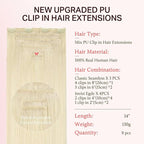 DOORES Clip in Hair Extensions Set 14 Inch 130g, 6pcs Invisi Edge Clip ins and 3pcs Classic Seamless Clip ins, Injected Virgin Real Human Hair Extensions Natural Invisible Straight, #60A