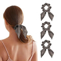 THXSILK 100% Mulberry Silk Bow Scrunchies 3-Pack, 22 Momme Mulberry Silk Hair Ties for Women, Cute Bunny Ear No Damage Ponytail Holders, Fashion Hair Accessories for Girls(M, Dark Grey)