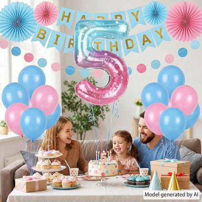 40 Inch Pink Blue Number 5 Balloon, Large Gradient Pink Blue Mylar Foil Number - Image 2