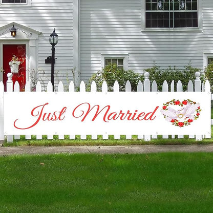 Just Married Flag Banner Outdoor Indoor Decoration Flag Double Stitched - Image 2