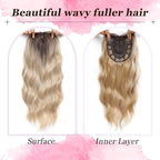 Hair Topper, 360° 3D Hair Toppers for Women with Thinning Crown, 20 Inch Long Wavy Curly Hair Pieces Clip in Bangs (Highlights Champagne Blonde with Brown Root, 20 inch, Side Bangs)
