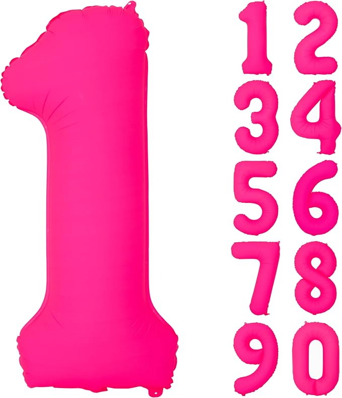 40IN Fluorescent Pink Number 1 Balloons Glow In The Dark Pink Balloon | by YOIOZAIZAI