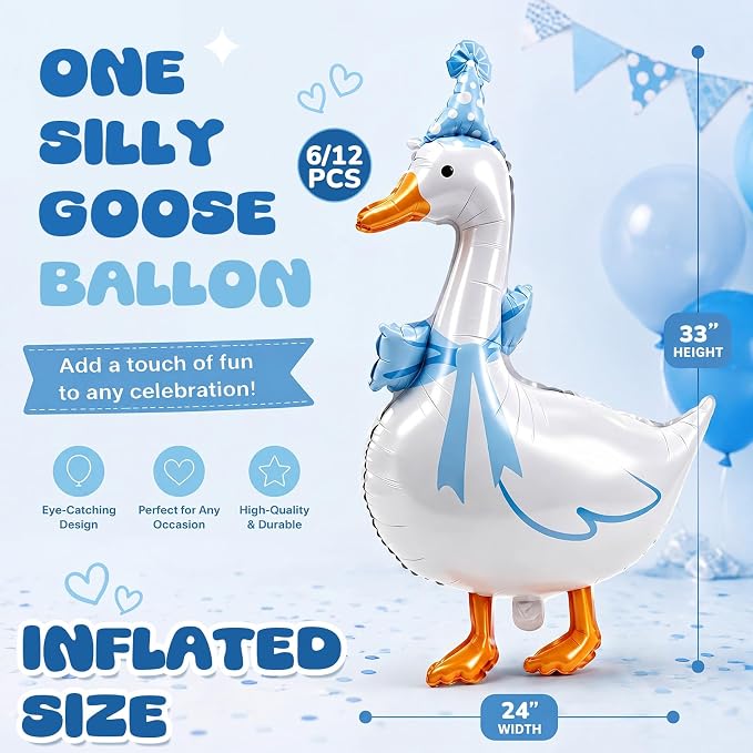 Soulchen 12 Pcs One Silly Goose Balloons Set 33" Giant White Goose Foil Balloons - Image 2