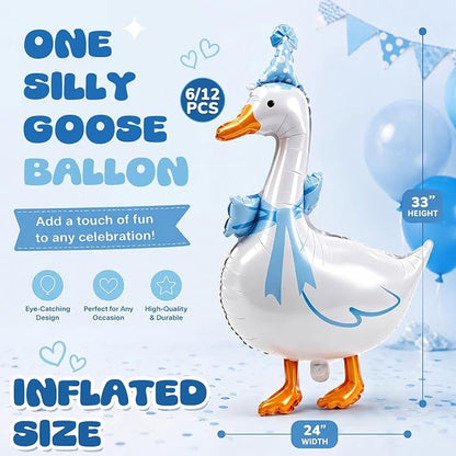Soulchen 12 Pcs One Silly Goose Balloons Set 33" Giant White Goose Foil Balloons - Image 2