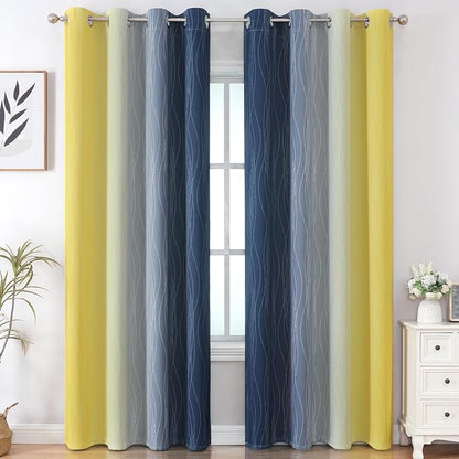 Navy Blue and Yellow Gradient Blackout Curtains - Image 2