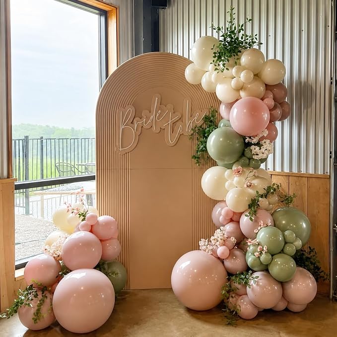 Pink and Green Balloons, 12 Inch Sage Green Pink Sand White Balloons - Image 7