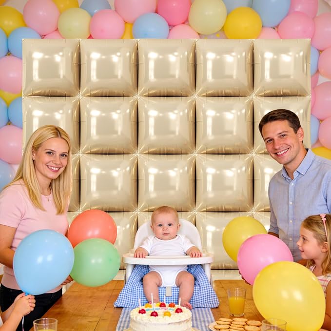NISOCY 25PCS Beige Sand White Square Foil Balloons Wall Backdrop | Double Sided - Image 5