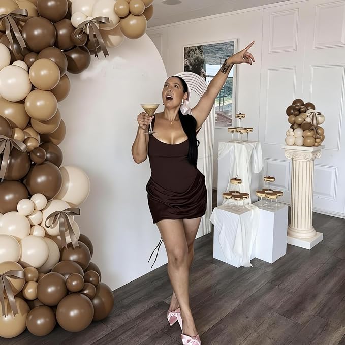 Brown Balloon Garland Arch Kit for Birthday Decor | 140Pcs Neutral Nude Beige - Image 2