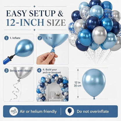 Blue Silver Balloons 12 Inch Blue and Silver Balloons Dark Navy Confetti Latex - Image 9