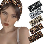 5 Pack Sport Headbands for Women - Including Leopard Headbands for Women, Elastic Soft Fabric Non-Slip Hair Bands & Hair Wraps for Daily Workout, Yoga, Running & Sports