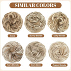 CJL HAIR Large Messy Bun Hair Piece Wavy Curly Scrunchies Synthetic Chignon Ponytail Hair Extensions Thick Updo Hairpieces for Women Ivory Grey