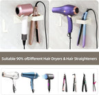 Hair Dryer and Straightener Holder, Upgraded Hair Straightener Holder with Cable Hook, Stainless Steel Universal Hairdryer Holder Wall Mounted Waterproof for Bathroom Space-Saving White PTALSEAW