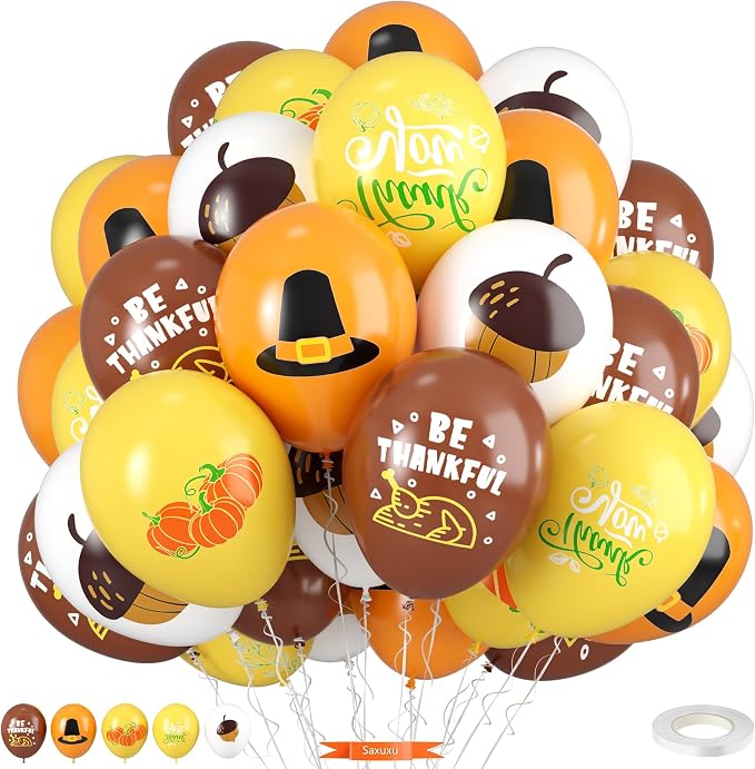 Thanksgiving Balloons, 12 Inch Brown Yellow Burnt Orange Coffee White Pumpkin by Saxuxu
