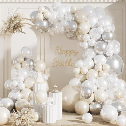 RainbowQ 165 Pcs Double Stuffed Pearl White Balloons Arch Different Sizes | by RainbowQParty