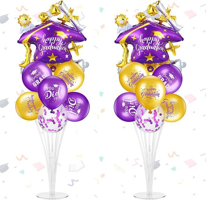 Jenaai Purple and Gold 27 Pcs 2026 Graduation Balloon Centerpiece by Jenaai