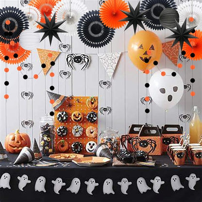 Orange White Black Halloween Decorations, Hanging Tissue Paper Fans Circle - Image 5
