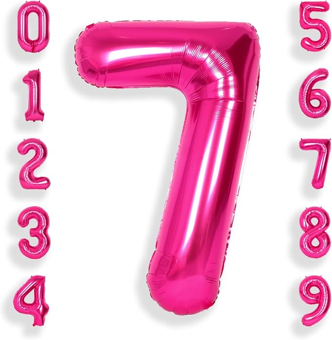 SUWEN 40 Inch Hot Pink Large 7 Number Balloons Big Foil Helium Number Balloons by SUWEN