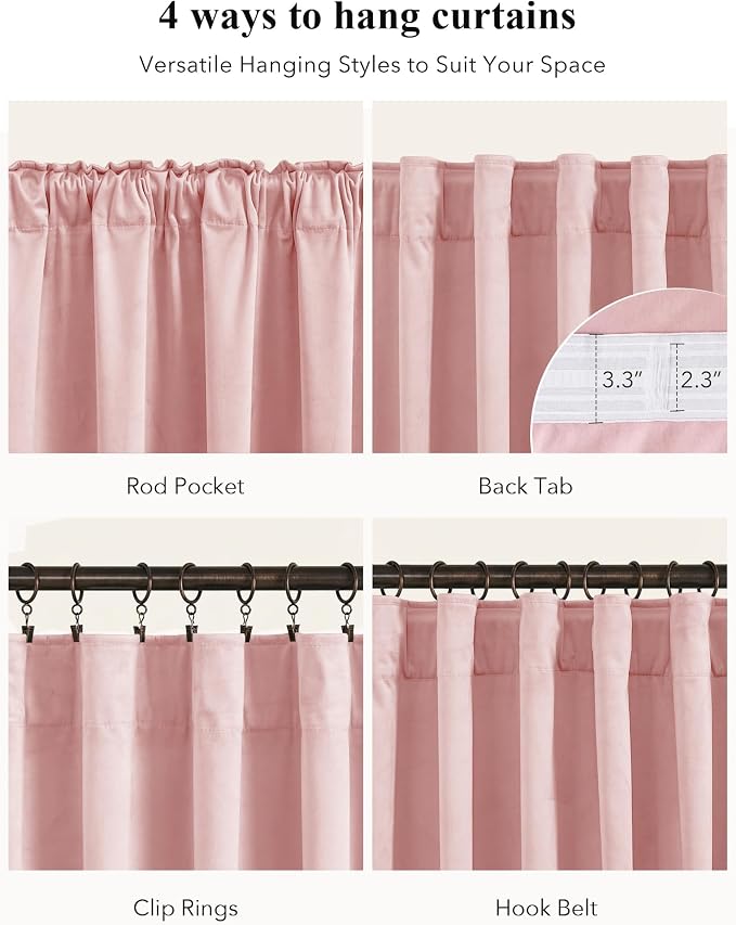 Baby Pink Velvet Curtains Back Tab - Image 2