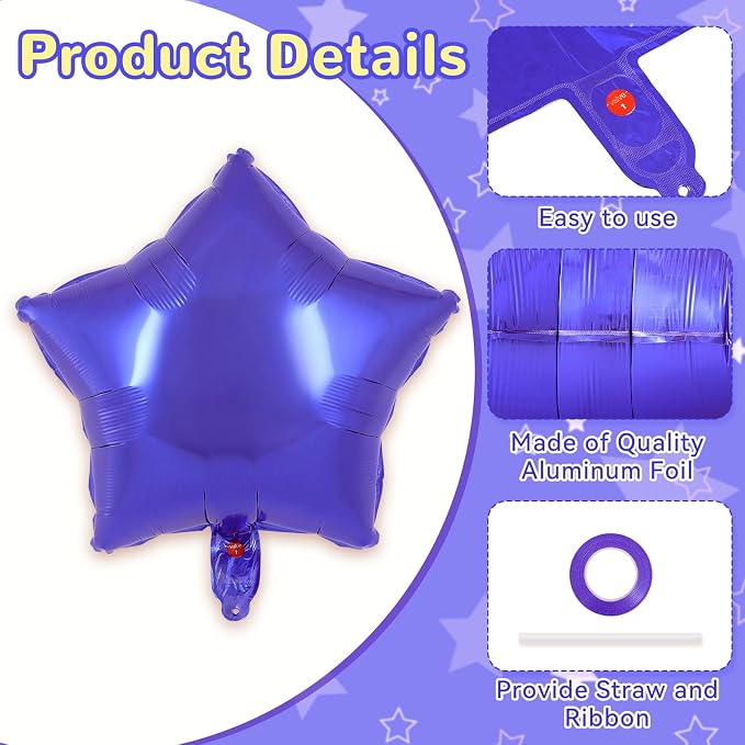 20 Pcs Purple Star Balloons, 18 Inch Star Foil Balloons, Stars Shaped Balloon - Image 5