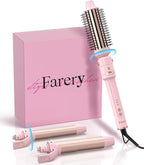 Farery 3-in-1 Interchangeable Automatic Rotating Curling Iron & Thermal Brush Set, 1'' /1.25'' Curling Iron, Automatic Hair Curler with 1.5'' Heating Round Curling Brush, 3 Temps Adjustable 300-410°F