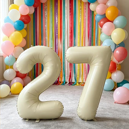 10 Pcs Number Balloons 32 Inch Cream White 0-9 Number Mylar Foil Balloons Cream - Image 7