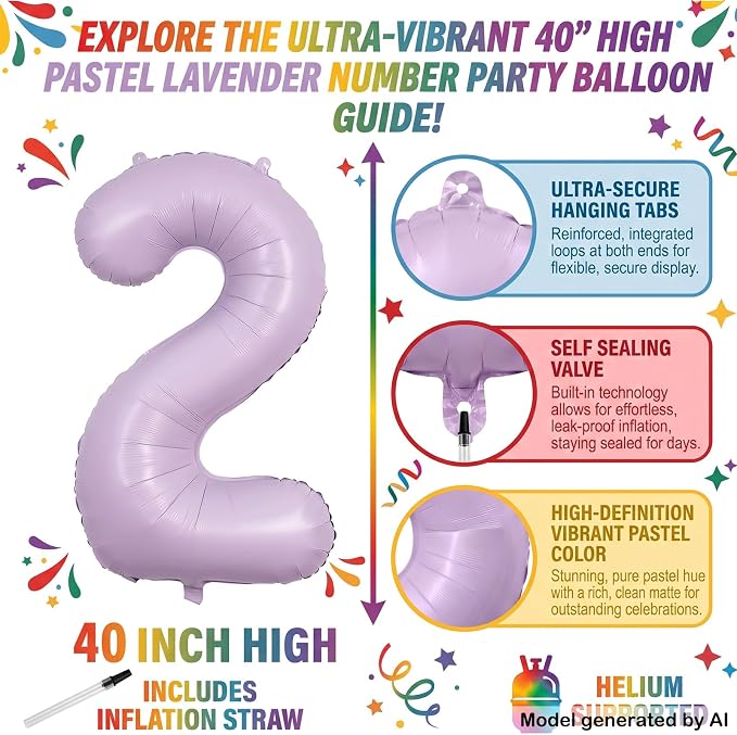 40" Pastel Purple Foil Number 2 Balloon - Image 2