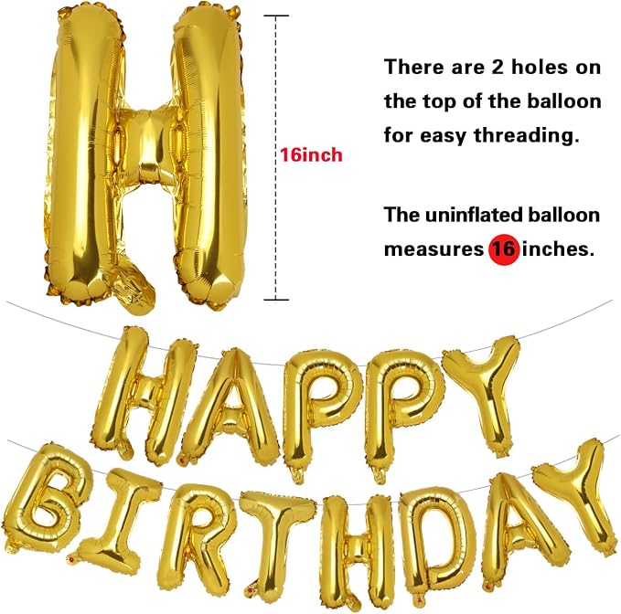 PIGETALE Gold Happy Birthday Banner, 16 Inch Mylar Foil Letters Birthday Sign - Image 5
