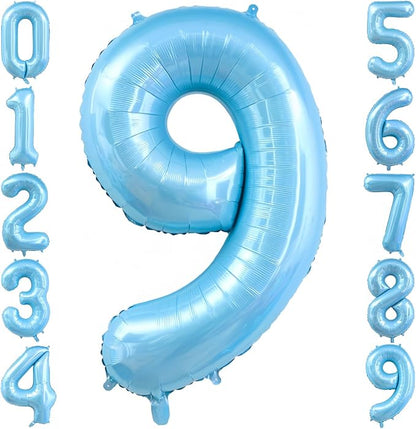 Pastel Blue 9 Balloon Number, Light Blue 9 Balloons by BBPOOL
