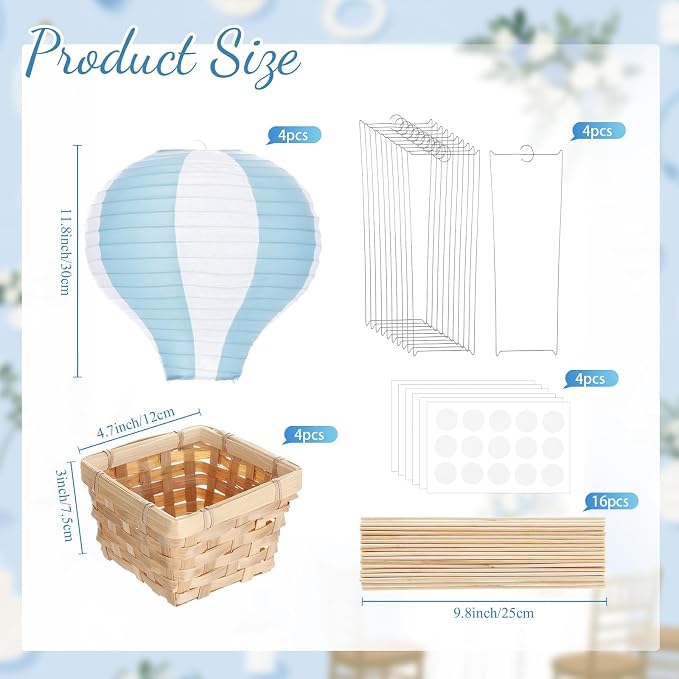 Meooeck 4 Sets Hot Air Balloon Tables Centerpieces, 11.8'' Paper Lantern Party - Image 2