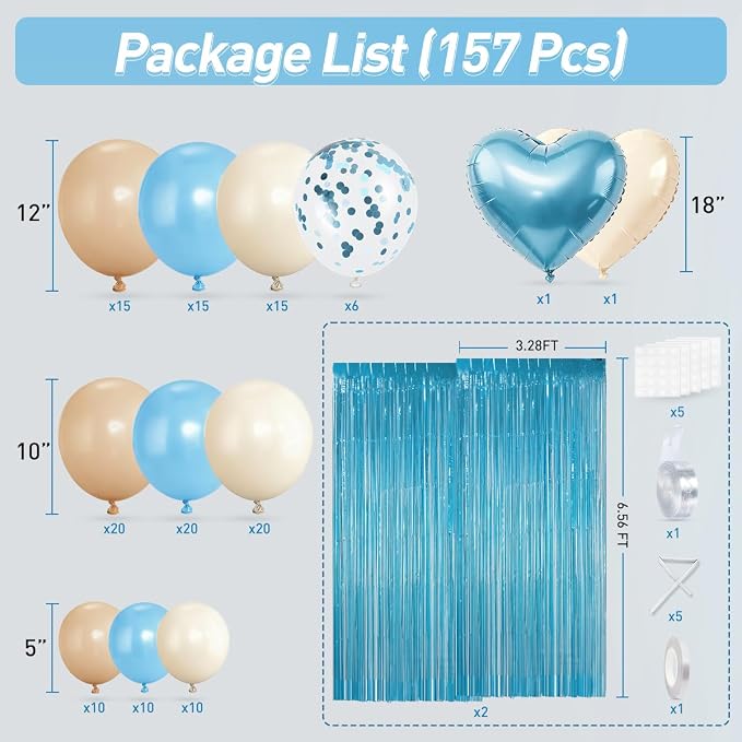 Light Blue Nude Sand White Balloons Arch Kit, Boy Baby Shower Balloons | 157 - Image 2