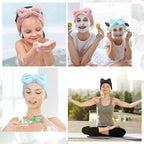 3 Pieces Towel Headbands for Women Makeup Headband for Washing Face Makeup Spa, Microfiber Bowtie Shower Hairband for Women (Pink, Blue, Black)