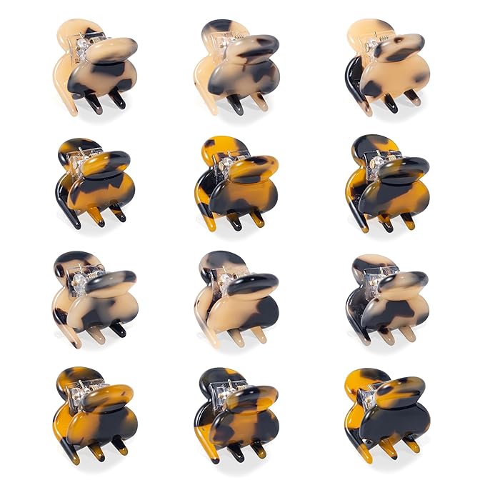 Cobahom 12Pcs 0.79 Inch Extra Small Claw Clips for Thin Thick Hair, Super Mini No-Slip Jaw Clips for Hair Styling, Tortoiseshell Small Hair Accessories for Women Girls