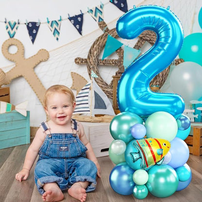 Blue Number 2 Balloon 40 Inch Ocean Under the Sea Number Two Foil Balloons Tower - Image 3