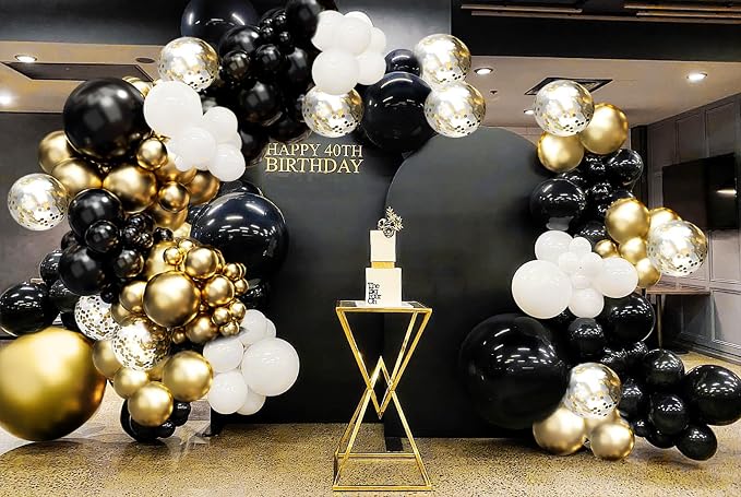 182pcs Black and Gold Balloons Garland Arch Kit, 5 10 12 18 inch Black White - Image 7