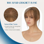 Hair Topper Human Hair Curtain Air Bangs Topper for Women,3.54x4.92 T-part Lace Base Real Human Hair Topper Hair Piece for Daily Wear(Air Bangs,Meduim Brown)