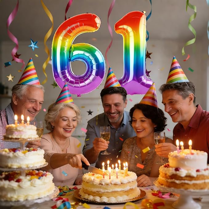 40 Inch Number 61 Balloons for 61st Birthday Party Decorations, 0-100 Rainbow - Image 2