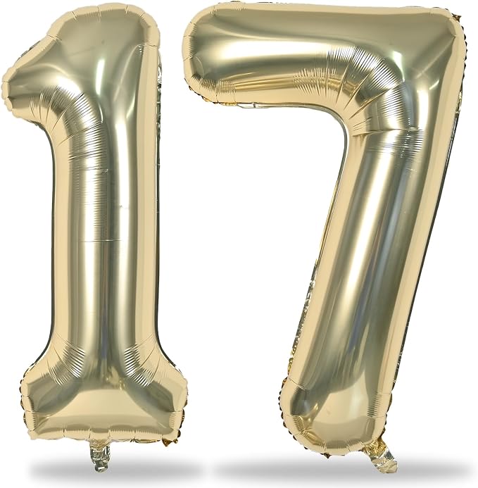 Champagne Gold Number 17 Foil Balloons, 40 Inch Giant Gold 17th Birthday by Lingqiang