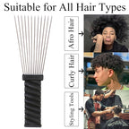 COOKOO 2 Pack Metal Afro Hair Styling Combs Curly Hair Styling Wide Tooth Afro Pick Hairdressing Styling Tool Classic Black Handle Design for Women and Men