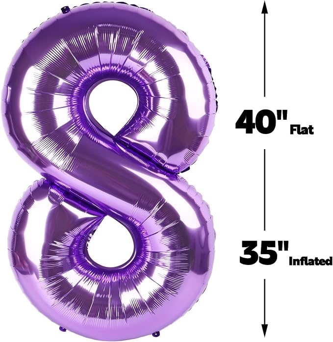 Purple Number 8 Balloon 40 inch, Balloon numbers party supplies, deco photo - Image 2