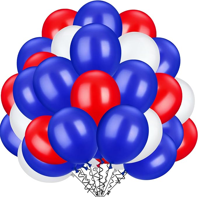 TecUnite 100 Pcs Red White Blue Latex Balloons 13 Inch Colorful Round Balloons by TecUnite