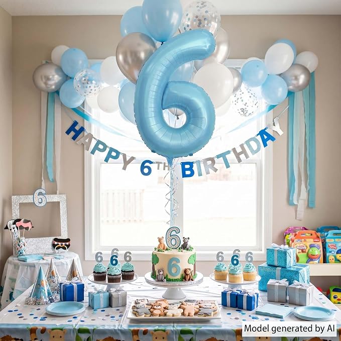 Pearlescent Blue Number 6 Balloon 40 Inch, Large Light Blue Mylar Foil Balloon - Image 3