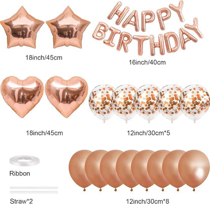 CANREVEL Happy Birthday Banner Decoration + 30pcs Star Balloons, Rose Gold | - Image 2