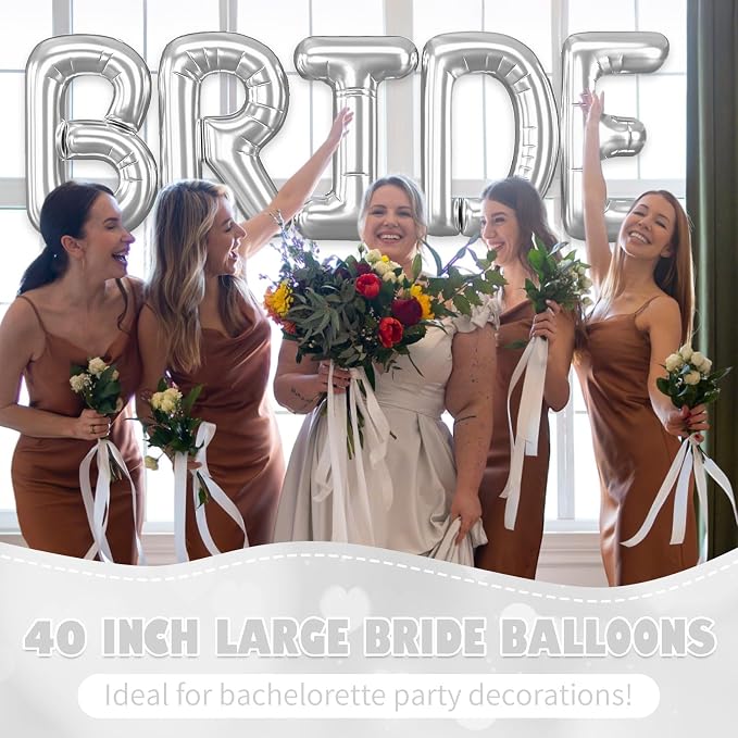 40 Inch BRIDE Balloons Bachelorette Party Decorations, Metallic Silver Bride - Image 8