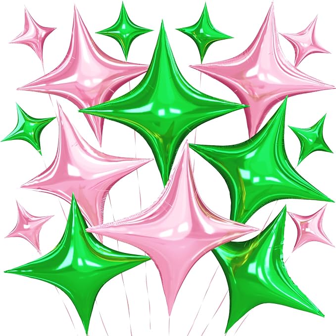 Green Pink Star Balloons, 26 Inch and 10 Inch Pink Stars Shaped Balloon by BIAPIAN