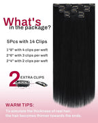 Moresoo Clip in Hair Extensions Real Human Hair Black 5pcs 80g Remy Straight Invisible Lace Double Weft Jet Black Human Hair Clip in Extensions #1 22inch