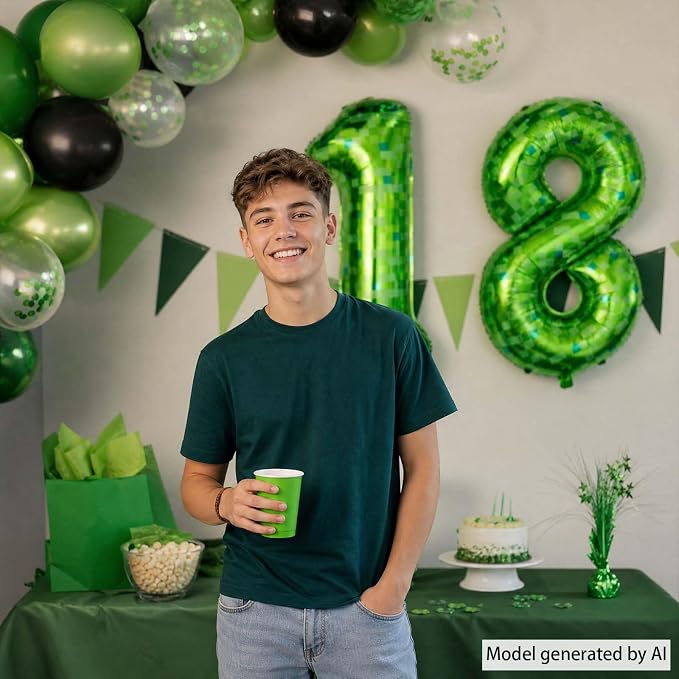 40 Inch Lime Green Pixel Number 18 Balloon, Adult Gamer 18th Bday Decor | 40" - Image 2