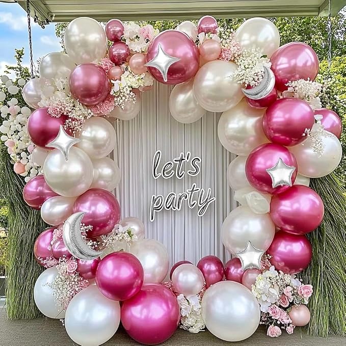 White Balloons Arch Double Stuffed Pearl White Star Moon Balloon Garland - Image 5