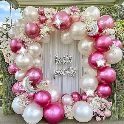 White Balloons Arch Double Stuffed Pearl White Star Moon Balloon Garland - Image 5
